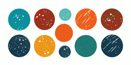 Collection of Grunge textured circles on white background