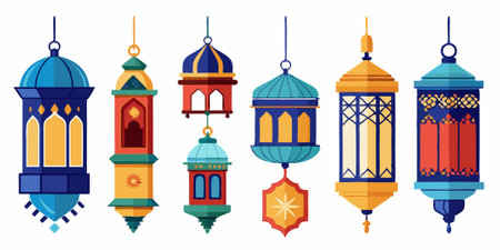 Collection of Islamic lantern on white background