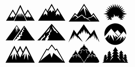 Collection of Vintage monochrome mountains on white backgroundのイラスト素材