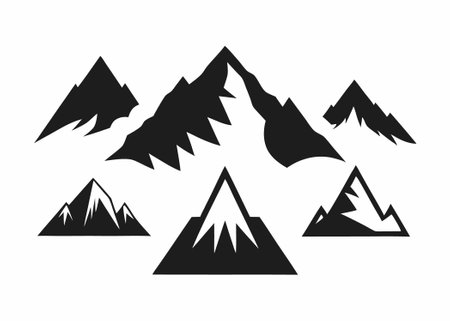 Collection of Vintage monochrome mountains on white backgroundのイラスト素材