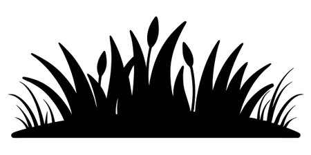 Grass silhouette lawn bush of grass in sketch doodle style on white backgroundのイラスト素材