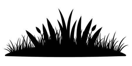 Grass silhouette lawn bush of grass in sketch doodle style on white backgroundのイラスト素材
