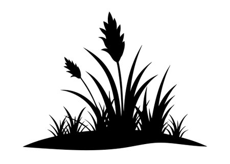 Grass silhouette lawn bush of grass in sketch doodle style on white backgroundのイラスト素材