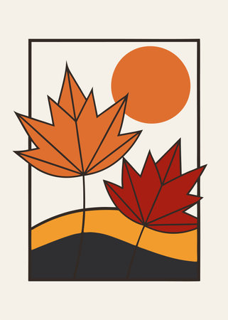 Minimalist Abstract autumn posters on white backgroundのイラスト素材