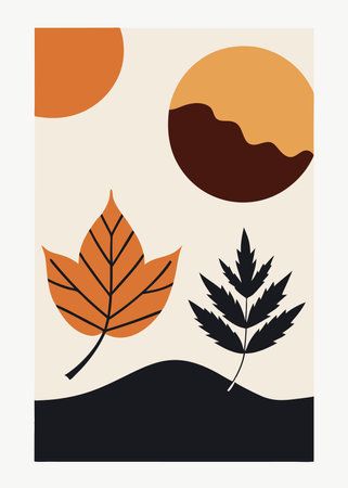 Minimalist Abstract autumn posters on white backgroundのイラスト素材