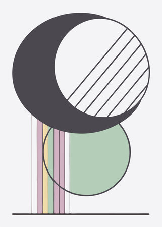 Minimalist art with moon and rainbow linesのイラスト素材