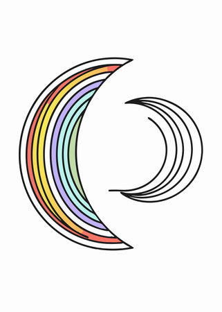 Minimalist art with moon and rainbow linesのイラスト素材