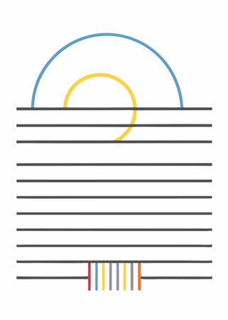 Minimalist art with moon and rainbow linesのイラスト素材