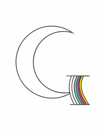Minimalist art with moon and rainbow linesのイラスト素材