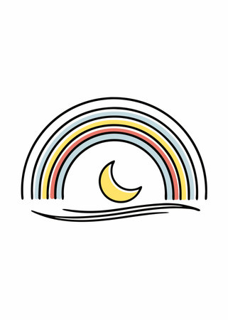 Minimalist art with moon and rainbow linesのイラスト素材