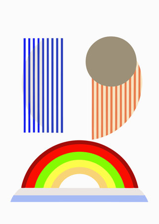 Minimalist art with moon and rainbow linesのイラスト素材