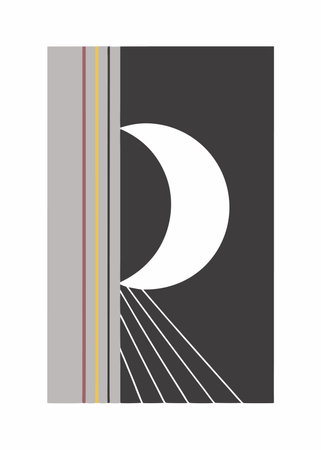 Minimalist art with moon and rainbow linesのイラスト素材
