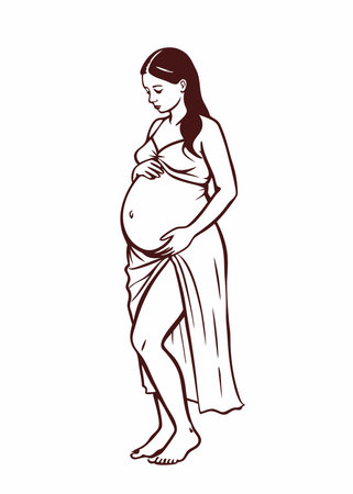 Minimalist Boho pregnant women on white backgroundのイラスト素材