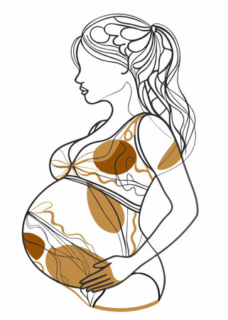 Minimalist Boho pregnant women on white backgroundのイラスト素材