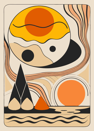 Minimalist Boho wall art on white backgroundのイラスト素材