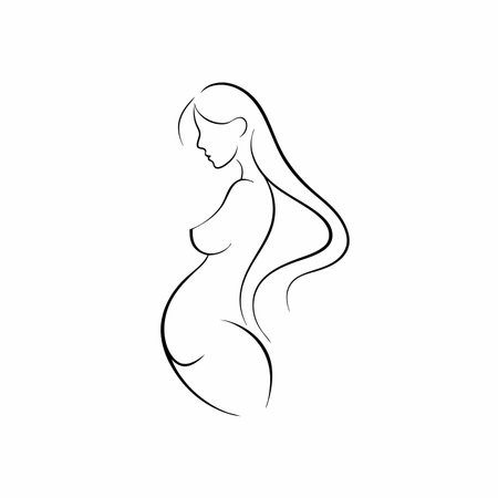 Minimalist pregnancy silhouette on white backgroundのイラスト素材
