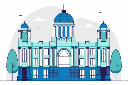 Flat line art style vector illustration of university building. Education and university concept.のイラスト素材