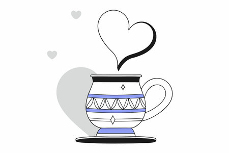 Cute vintage jug or teapot with heart shape from its spout illustration art on white backgroundのイラスト素材