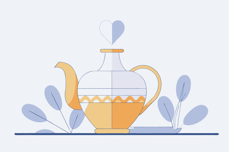 Cute vintage jug or teapot with heart shape from its spout illustration art on white backgroundのイラスト素材
