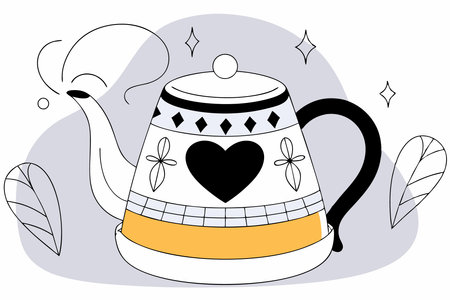 Cute vintage jug or teapot with heart shape from its spout illustration art on white backgroundのイラスト素材