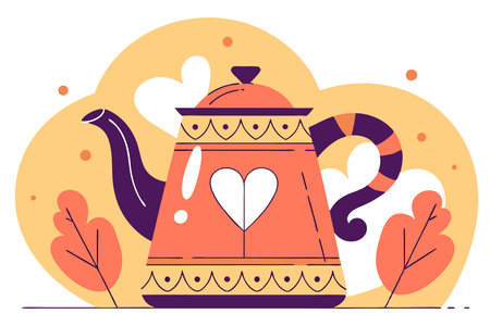 Cute vintage jug or teapot with heart shape from its spout illustration art on white backgroundのイラスト素材