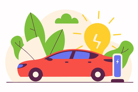 Electric car illustration art on white backgroundのイラスト素材