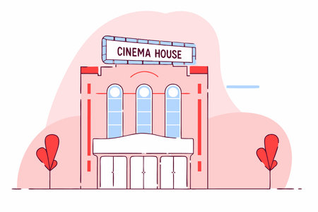 Facade of movie theatre building Cinema house exterior illustration art on white backgroundのイラスト素材