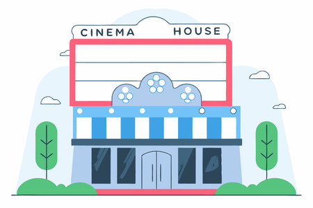 Facade of movie theatre building Cinema house exterior illustration art on white backgroundのイラスト素材
