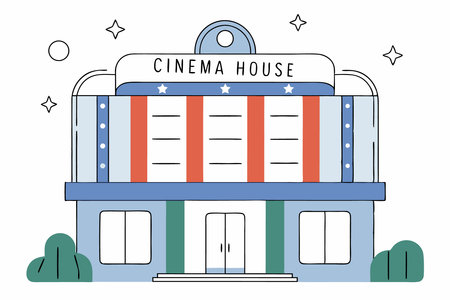 Facade of movie theatre building Cinema house exterior illustration art on white backgroundのイラスト素材