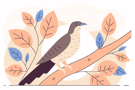 Cuckoo bird sitting on tree branch illustration art on white backgroundのイラスト素材