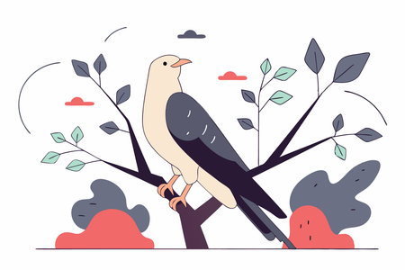 Dove sitting on tree branch illustration art on white backgroundのイラスト素材