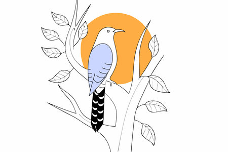 Cuckoo bird sitting on tree branch illustration art on white backgroundのイラスト素材