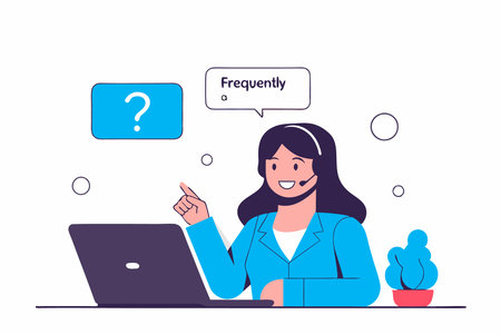 Online assistant, user help, frequently asked questions. Call center worker cartoon character. Woman working at hotlineのイラスト素材