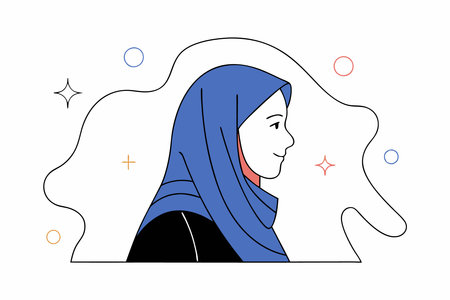 Women wear hijab from side view illustration art on white backgroundのイラスト素材