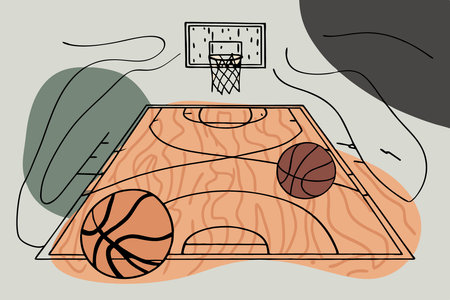 basketball, sport, game, scenery, illustration, white background, high resolution, 8k, basketball court, hoop, basketball player, team sport, game action, sports illustration, basketball vector, basketball art, basketball design, athletes, team play, slam dunk, basketball net, dribbling, passing, shooting hoops, basketball game, sports vector, court illustration, player action, basketball match, athletic performance, teamwork, basketball icons, sports scenery, ball in motion, game strategy, sports dynamics, energetic play, competitive game, court scene, game illustration, high-quality art.のイラスト素材