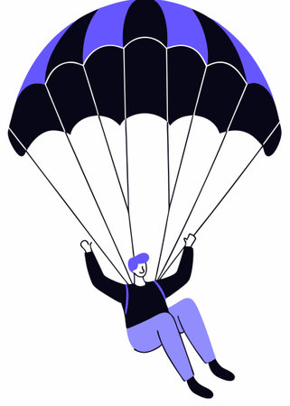 A man enjoying the parachute illustration art on white backgroundのイラスト素材