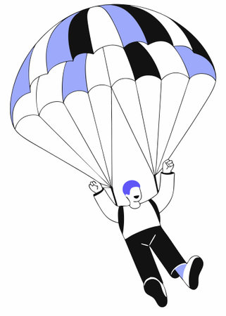 A man enjoying the parachute illustration art on white backgroundのイラスト素材