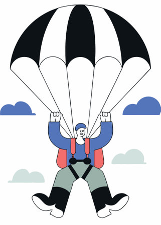 A man enjoying the parachute illustration art on white backgroundのイラスト素材