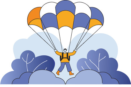A man enjoying the parachute illustration art on white backgroundのイラスト素材
