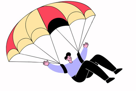 A man enjoying the parachute illustration art on white backgroundのイラスト素材