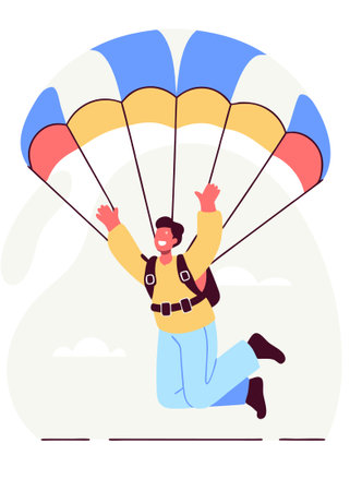 A man enjoying the parachute illustration art on white backgroundのイラスト素材