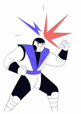 Attack pose fighter illustration vector design on white backgroundのイラスト素材