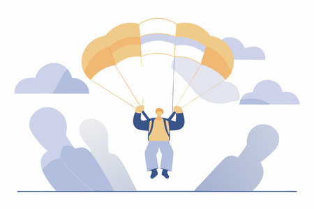 A man enjoying the parachute illustration art on white backgroundのイラスト素材