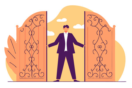 businessman standing in gate concept vector on white backgroundのイラスト素材
