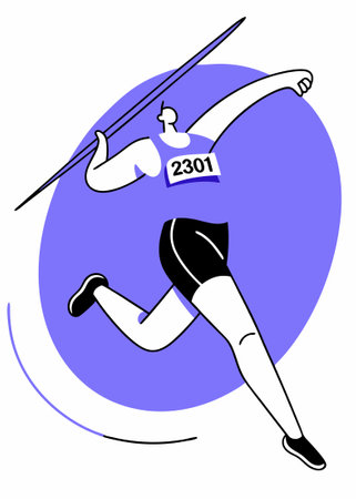 Professional athlete throws javelin Sportswoman prepares swings to toss dart spear Sportsman...