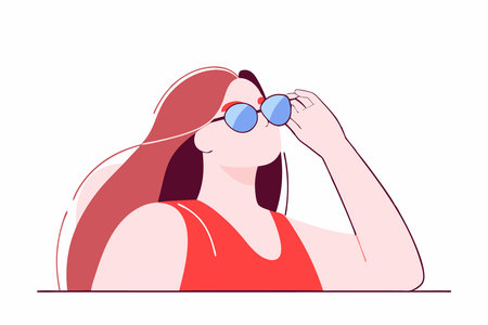 Vector illustration of a beautiful young woman in sunglasses on white backgroundのイラスト素材