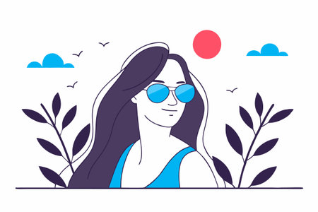 Vector illustration of a beautiful young woman in sunglasses on white backgroundのイラスト素材