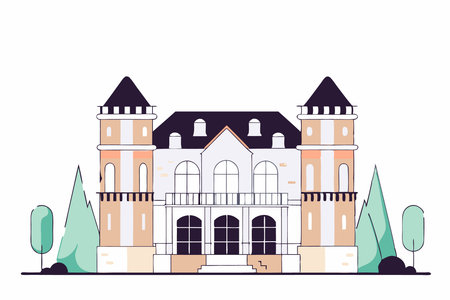 Beautiful mansion illustration art on white backgroundのイラスト素材
