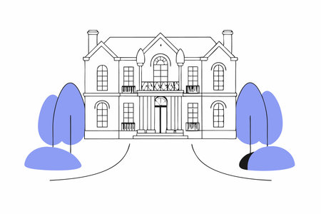 Beautiful mansion illustration art on white backgroundのイラスト素材