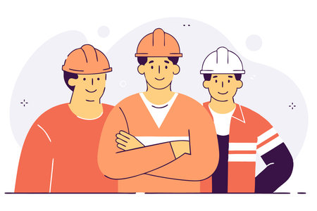 Engineer men group with helmet secure illustration art on white backgroundのイラスト素材